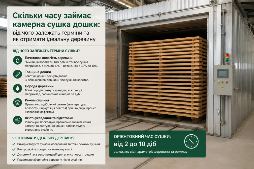 Скільки часу займає камерна сушка дошки